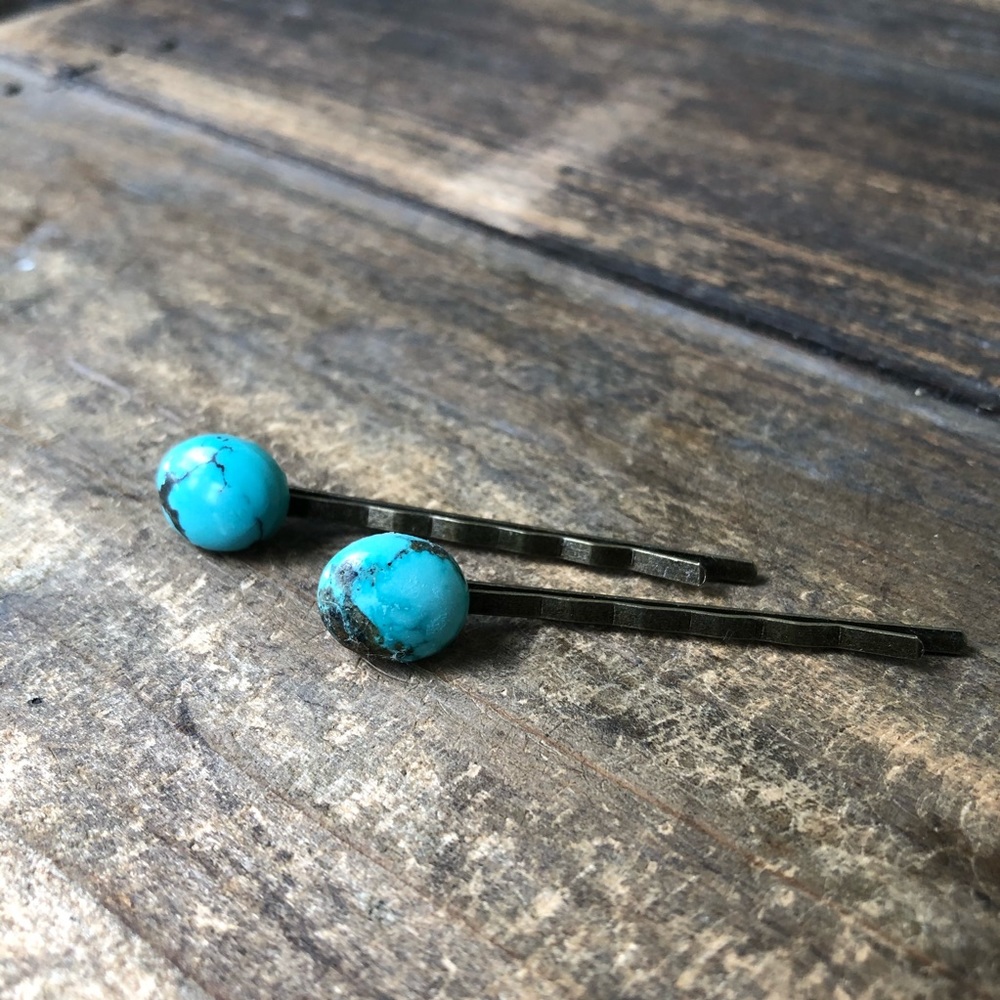 Turquoise Gemstone Hair Accessory - Bobby Pins - Picture 8 of 8